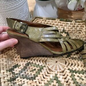 Acid green leather wedge walking sandals Nine West